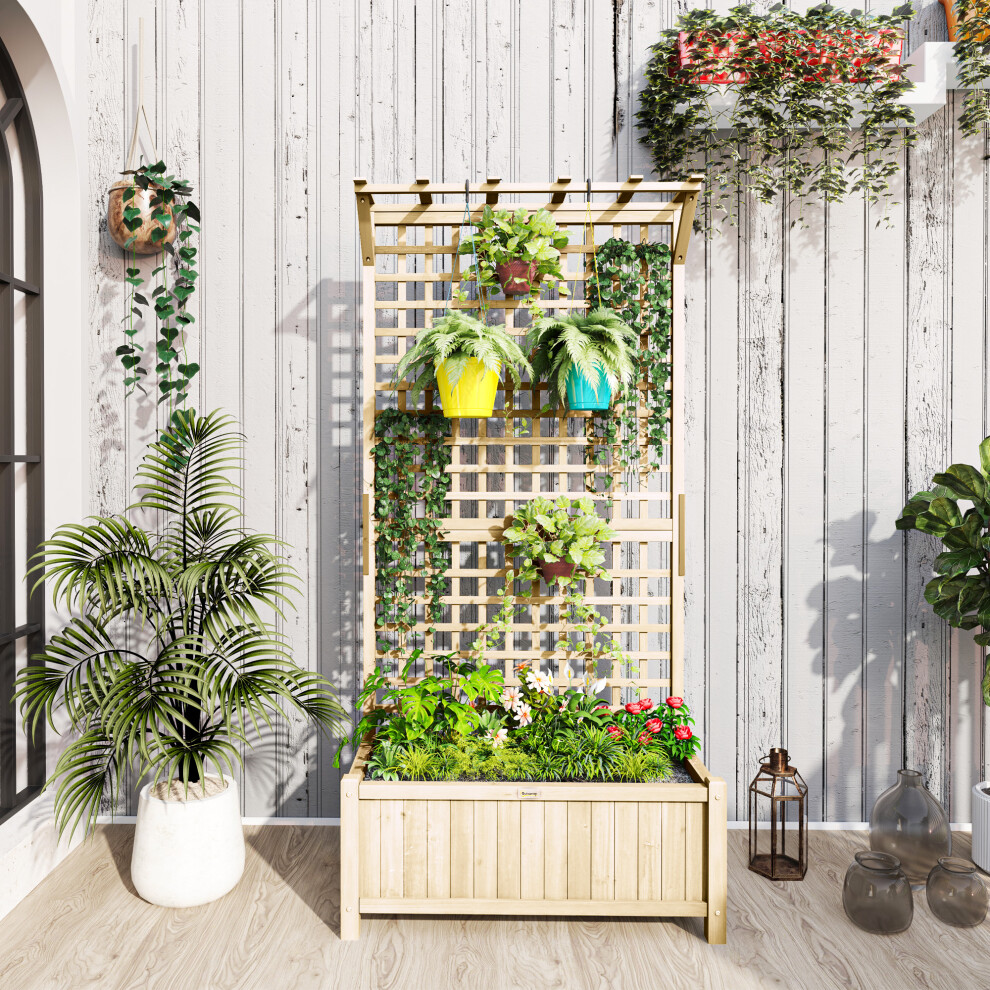 Outsunny Wood Planter With Trellis For Climbing Plants Vines Planter Box Natural
