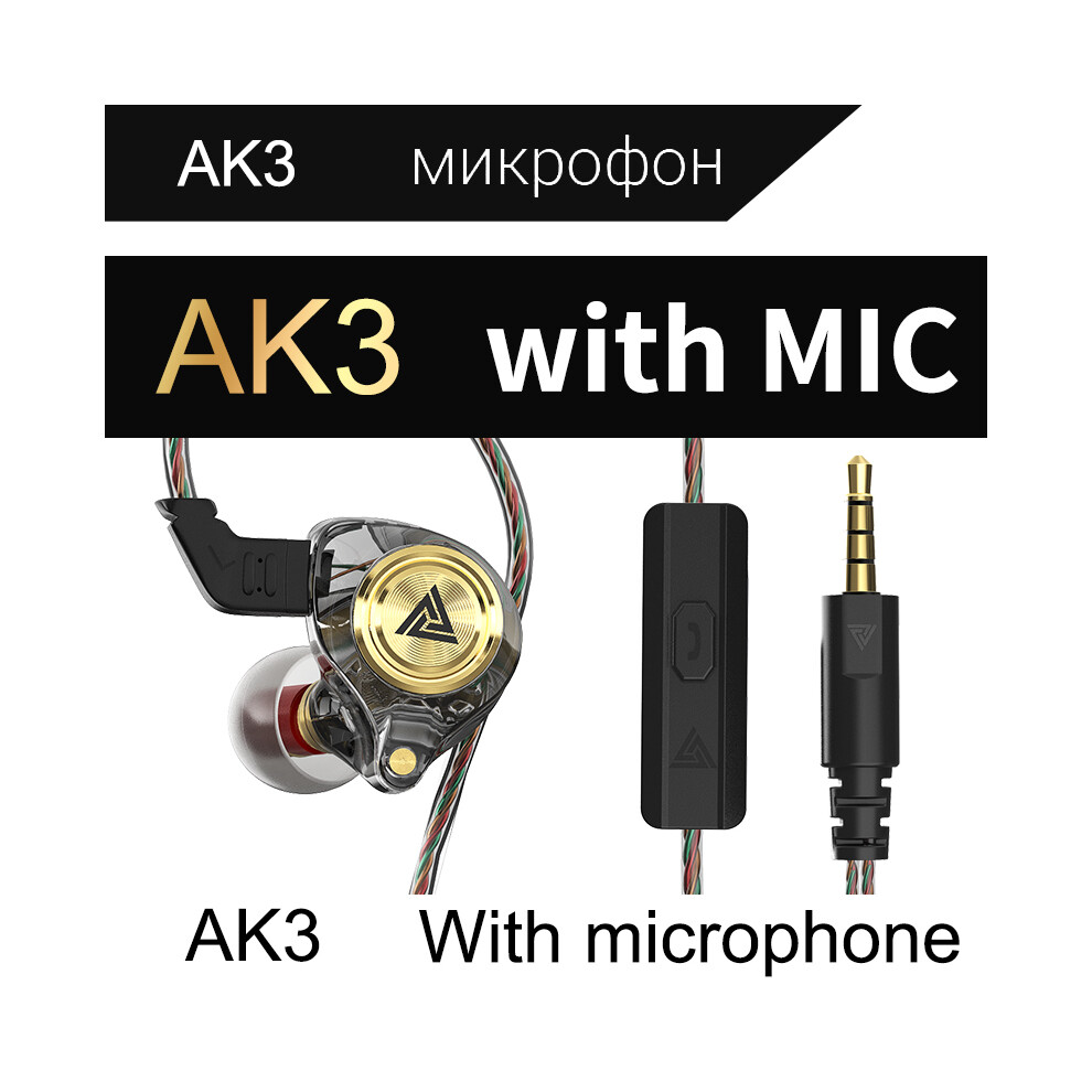 QKZ AK3 FiLe Wired Earphone with Microphone HiFi Music Monitor Bass Headphones Noise Cancelling Headset for Sport Gaming Earbuds