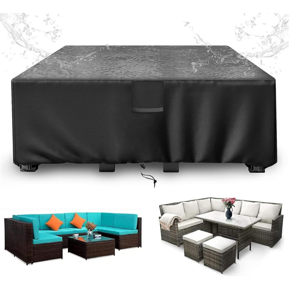 (250x250x90cm, Black) 250x250x90cm Garden Furniture Covers with Air Vent, Waterproof Windproof,Heavy Duty RipProof 420D Oxford Fabric Large Patio Set Cover