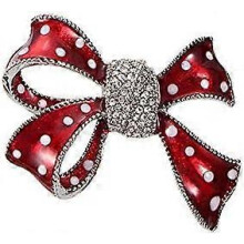 (As show, One size) Lovely Elegant Enamel Crystal Girls Women Fashion Jewelry Bowknot Brooch Scarf Button Brooch Pins(Silver)