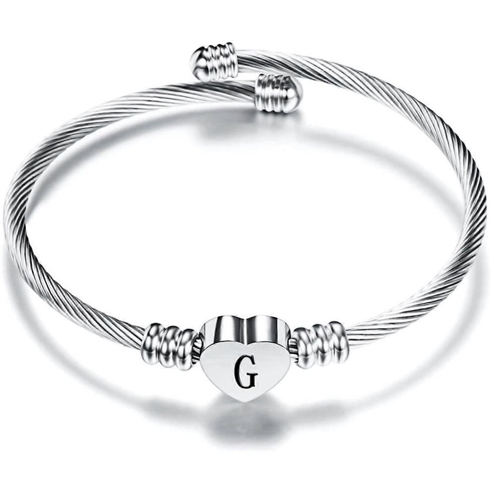 Konhill (As Show, One Size) Initial Bracelet For Women Girls Alphabet 26 Letters Bracelet Heart Cable Charm Bracelets Gifts For He