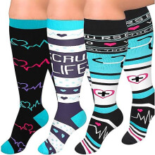 (As show, One size) 3 Pairs Plus Size Compression Socks For Women And Men Wide Calf 20-30mmhg Extra Large Knee High Support For Circulation-black/blue/green-4x-large