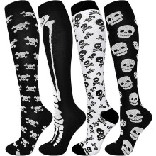 (As show, One size) Compression Socks For Women Men Circulation, Knee High Compression Socks 15-20mmhg For Nurse, Running Athletic-4 Pairs,black And White Series/l-x-l