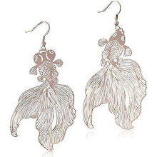 (As show, One size) Heyone Unique Chic Lightweight Hollow Fish Dangle Drop Hook Earrings Charm Pink Red Asymmetry Goldfish Dangle Earrings For Women Girls Statement Jewel