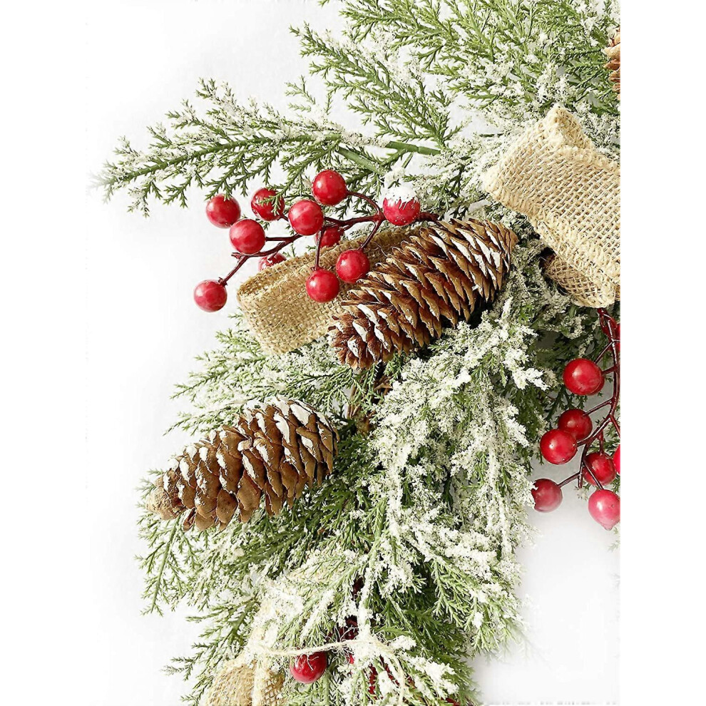 Konhill (As Show, One Size) Christmas Artificial Wreath For Front Door, Outdoor Christmas Wreath Flocked With Mixed Decorations, Holiday Greenery Wreath With Red