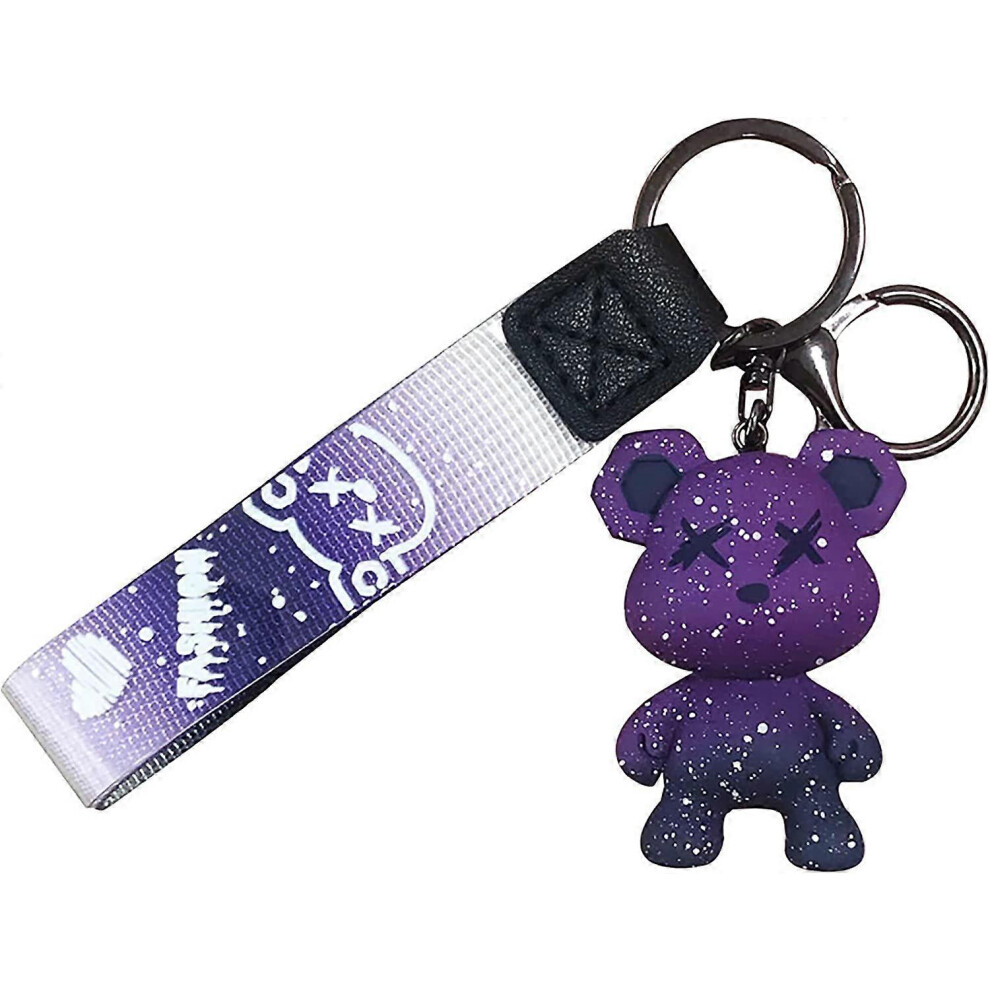 Konhill (As Show, One Size) Men Women Boy Girl Cute Color Bear Keychain Creative Braided Rope Resin Animal Pendant Metal Key Ring