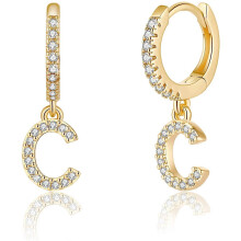 (As show, One size) nitial Earrings for Girls Women, 925 Sterling Silver Post Hypoallergenic Small Huggie Hoop Earrings Gold Plated Cubic Zirconia Initial Earrings Jewelr