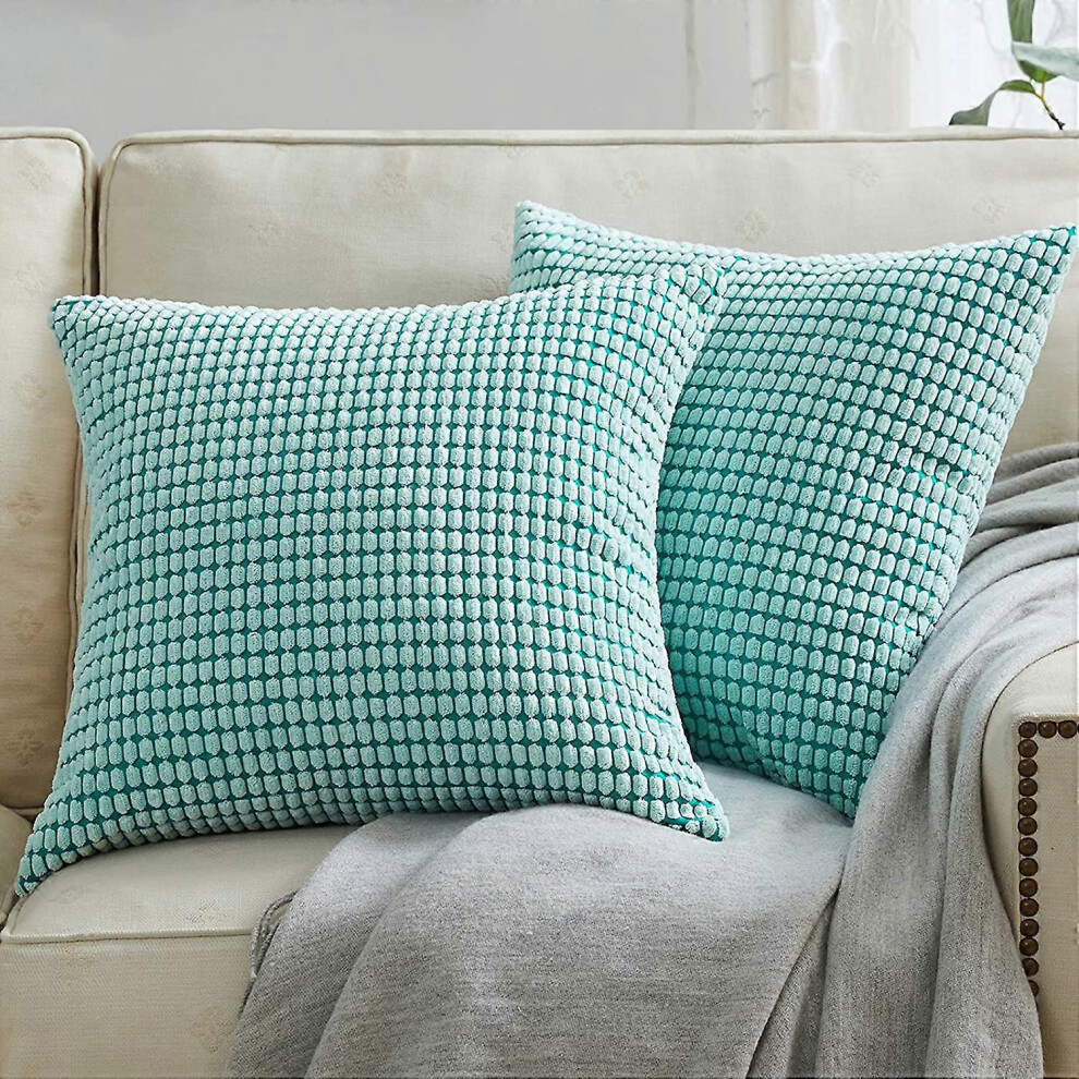 Konhill (As Show, One Size) Throw Pillow Covers - Set Of 2 Pillow Covers 18X18, Decorative Euro Pillow Covers Corn Striped, Soft Corduroy Cushion Case, Home D