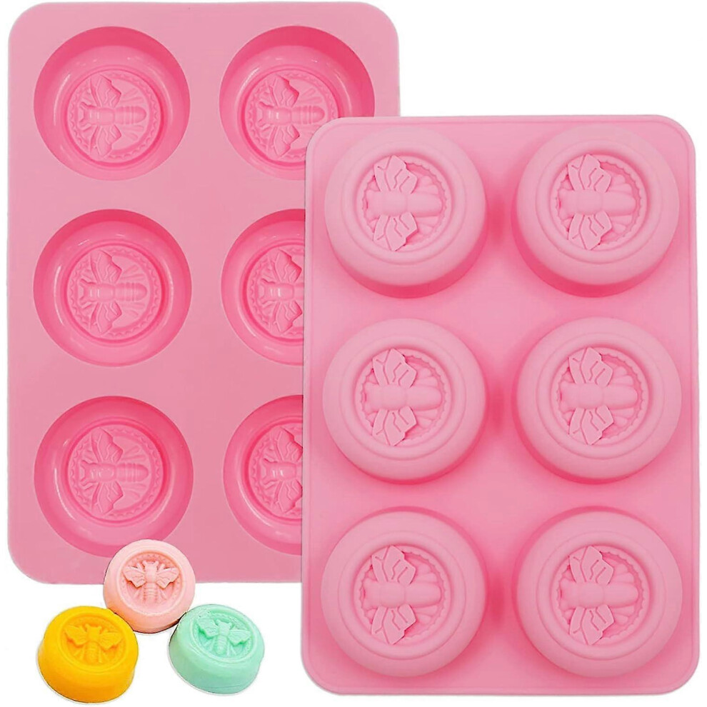 Konhill (As Show, One Size) Round Honeybee Silicone Molds For Homemade Soaps, Lotion Bar, Jello, Bath Bomb, Beeswax, Resin, Chocolate And Dessert (Pink) Pink