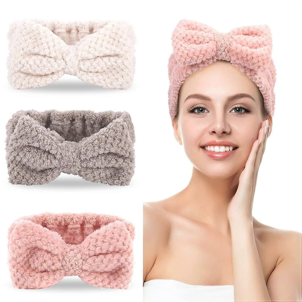 Konhill (As Show, One Size) 3 Pack Spa Headbands Microfiber Bowtie Headbands Makeup Headband Skincare Headbands Facial Headband Face Wash Headband Face Washin