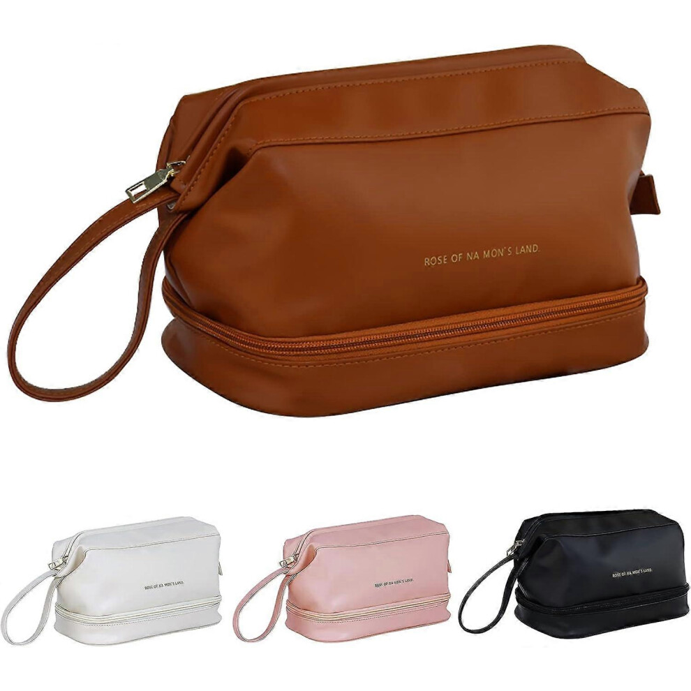 Fitville (As Show, One Size) Travel Makeup Bag, Large Capacity Travel Makeup Bag, Ladies Toiletry Bag, Portable Leather Toiletry Bag, Daily Carry-On Toiletry B
