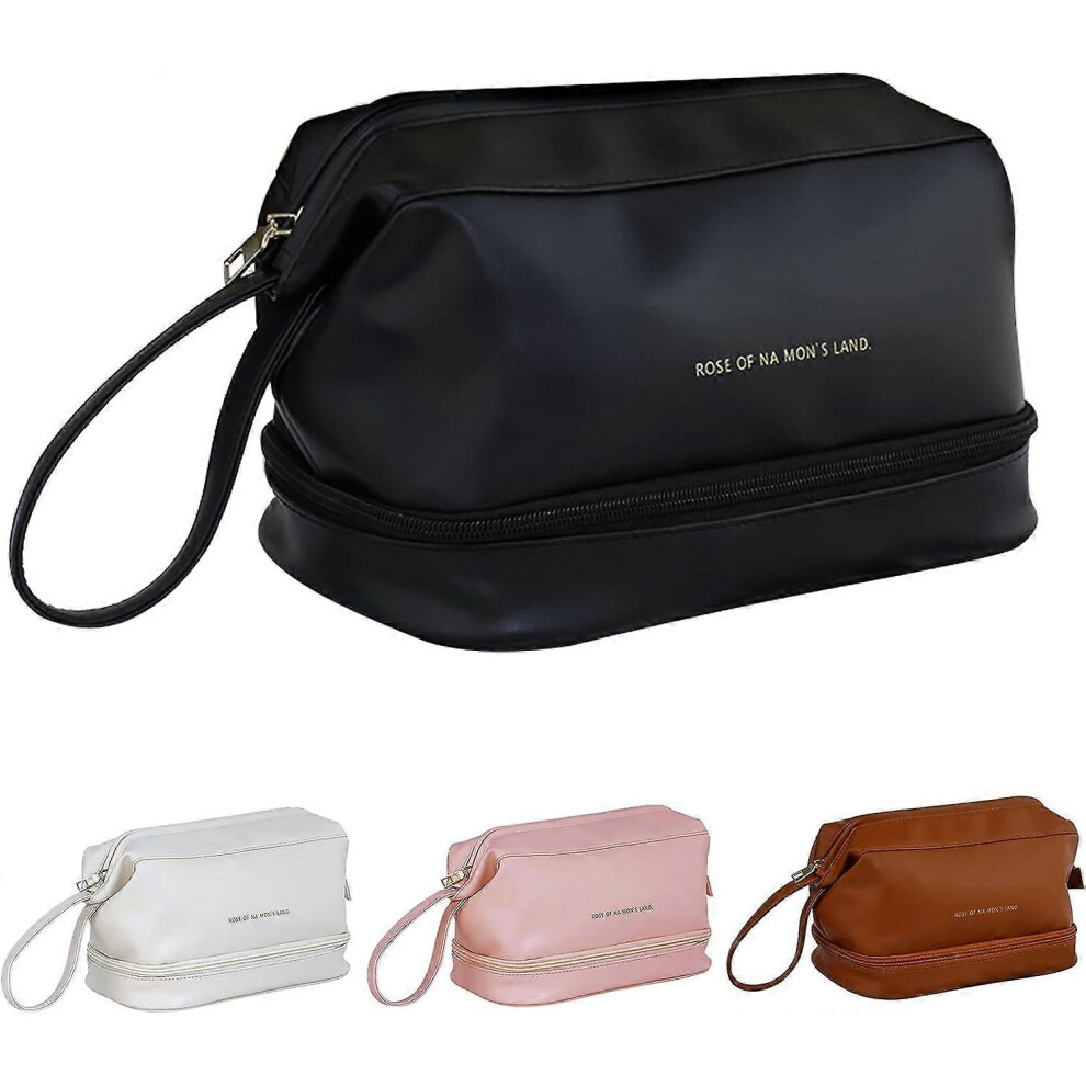 Fitville (As Show, One Size) Travel Makeup Bag, Large Capacity Travel Makeup Bag, Ladies Toiletry Bag, Portable Leather Toiletry Bag, Daily Carry-On Toiletry B
