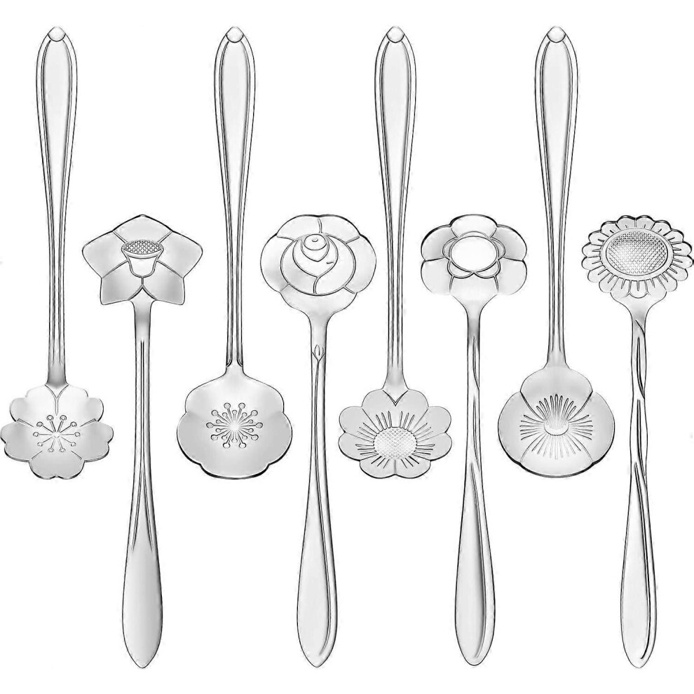 (As show, One size) 8 Pieces Flower Spoon Coffee Teaspoon Set Stainless Steel Tableware Creative Sugar Spoon Tea Spoon Stir Bar Spoon Stirring Spoon,-image-OPC-PG88RXD-NEW