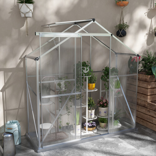 Outsunny Outsunny 6 x 2.5ft Polycarbonate Greenhouse Aluminium Green House, Silver