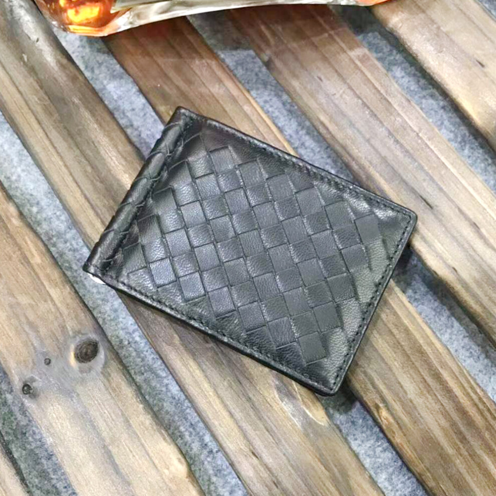 Unisex Black (Black) Weave Men Wallet Fashion Lamb Business Male Credit Card Holder Money Clip Genuine Leather Knitting Slim Wallet For Man