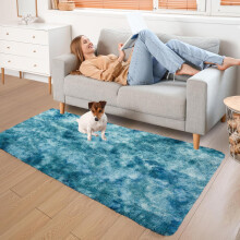 (60cm x 220cm (2ft x 7ft 7")- Runner Rug Carpet) Blue Marble Shaggy Rug - Teal Soft Carpet for Bedroom, Living Room & Modern Home Décor