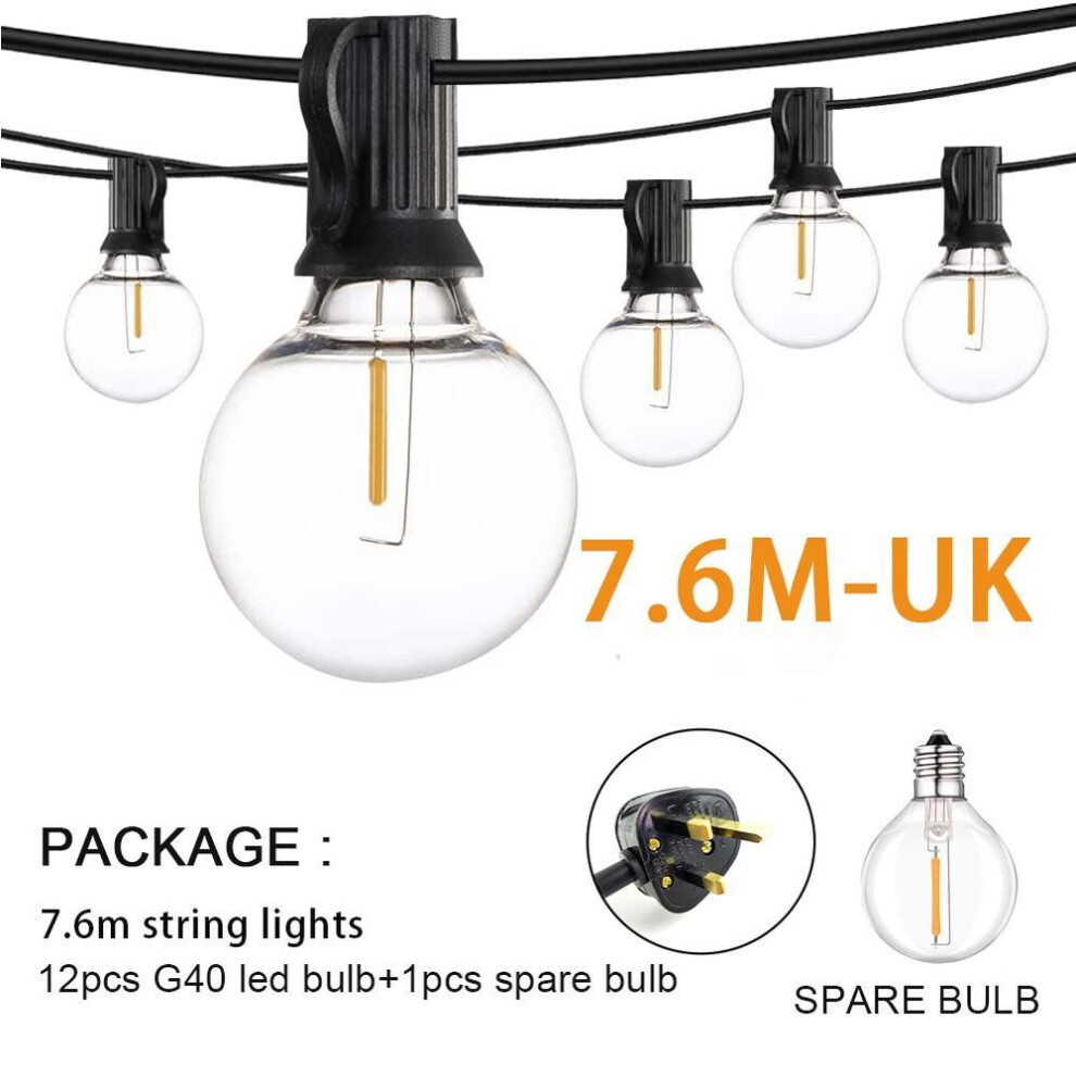 (7.6m UK Pulg) 7.6m 15m 30m  Led String Lights 50leds E12 G40 Bulb Pc Lampshade Waterproof Garden Lights Outdoor Light Garland For Wedding Decoration