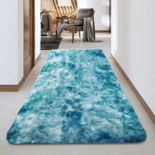 (80cm x 300cm (2 ft 6 in x 10 ft)- Extra Large Runner Rug Carpet) Blue Marble Shaggy Rug - Teal Soft Carpet for Bedroom, Living Room & Modern Home Décor