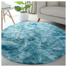 (120cm x 120cm (4 x 4 ft)- Circle Round Rug Carpet) Blue Marble Shaggy Rug - Teal Soft Carpet for Bedroom, Living Room & Modern Home Décor