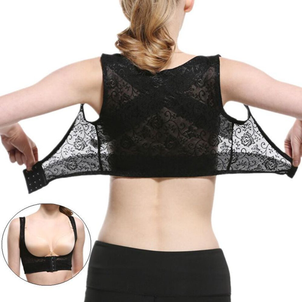 (black, M) Woman Posture Support Corrector Invisible Lace Straightener Back Brace Shoulder Belt