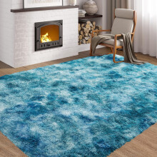 (120cm x 170cm (4ft x 5ft 8")- Small Area Rug Carpet For Bedroom Living Room Indoor Outdoor) Blue Marble Shaggy Rug - Teal Soft Carpet for Bedroom, Living Room & Modern Home Décor
