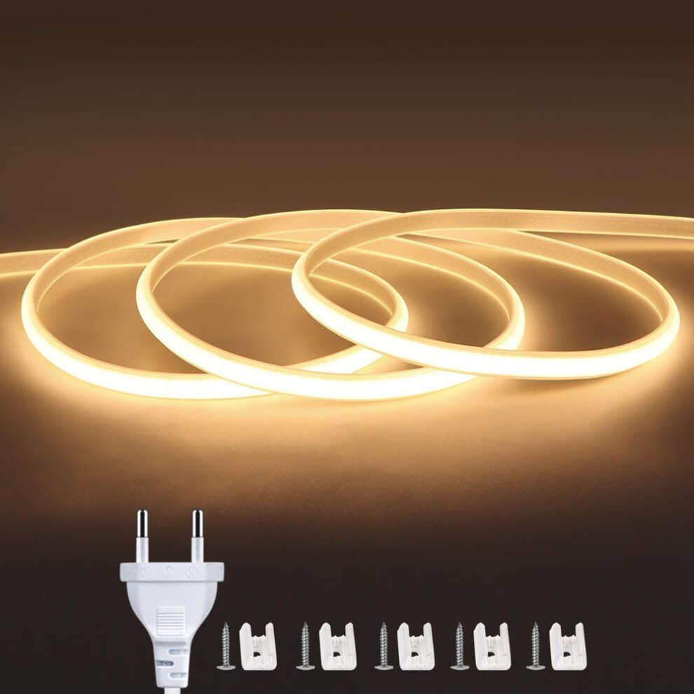 (warm white, 3M) High Bright Eu 220v Cob Led Strip Lights Cri Ra90 Waterproof Outdoor Garden Lamp Fob Tape Ribbon For Room Closet Backlight Decor