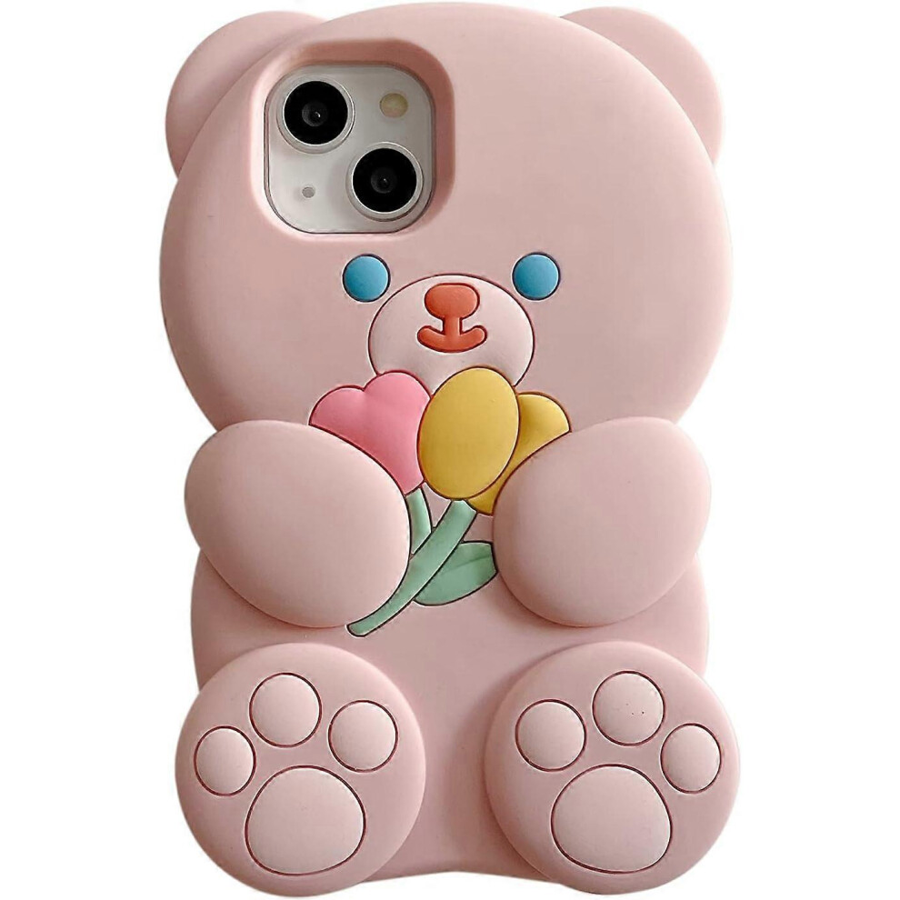 Konhill (As Show, One Size) Phone Cases Apply To Iphone12pro,Cute Cartoon Bear Phone Case With Flower Teddy Bear Phone Case 3D Iphone 11 Case Soft Silico Pink