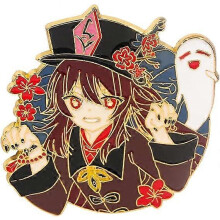 (As show, One size) G-I Hutao Brooch Pin - Hutao Characters Cosplay Enamel Brooch Lapel Pin - Gift for Fans, Women and Girls