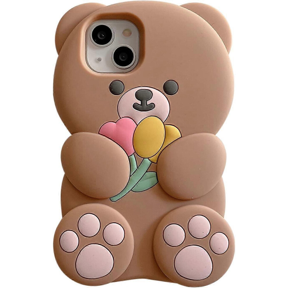 (As Show, One Size) Phone Cases Apply To Iphone14pro,Cute Cartoon Bear Phone Case With Flower Teddy Bear Phone Case 3D Case Soft Silicone Shockp Brown 5063855077004