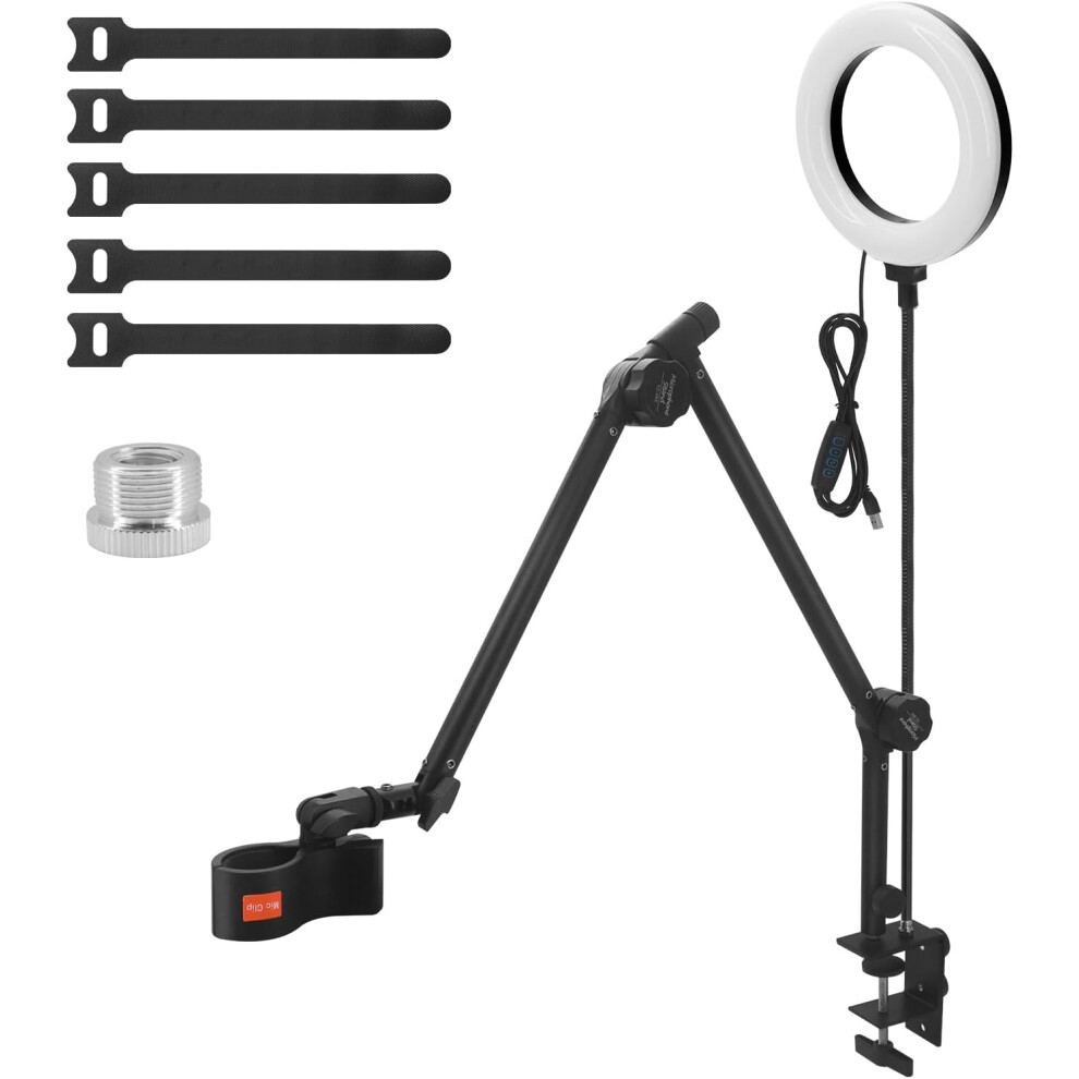 Microphone arm, microphone arm diameter 16 cm with fill light, boom arm with table stand, 360 rotatable microphone stand