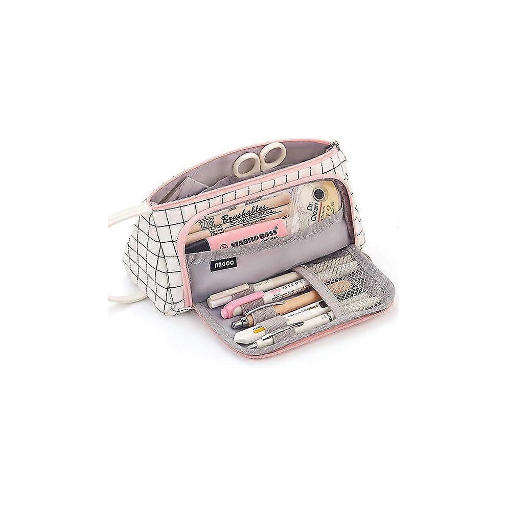 Konhill (As Show, One Size) Big Capacity Pencil Case Pouch Pen Case Simple Stationery Bag School College Office Organizer For Teens Girls Adults Student- Plai White