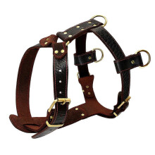 (As show, One size) Genuine Leather Dog Harness Brown Walking Training Harnesses 23''-34.5'' Adjustable Chest Large Dogs Pitbull Alaskan Malamute