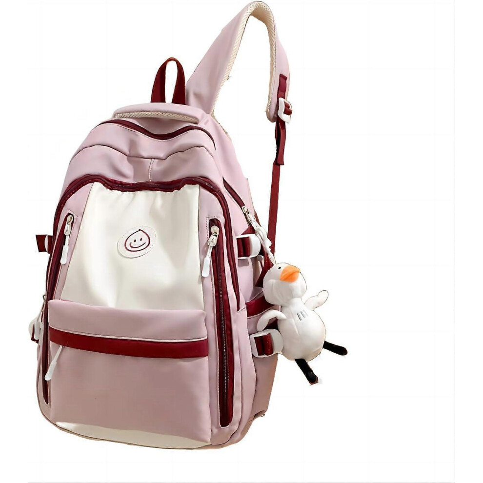 Konhill (As Show, One Size) Kawaii Backpack,Girl Backpack With,Junior Backpack,Middle School Student Schoolbag (Pink) Pink