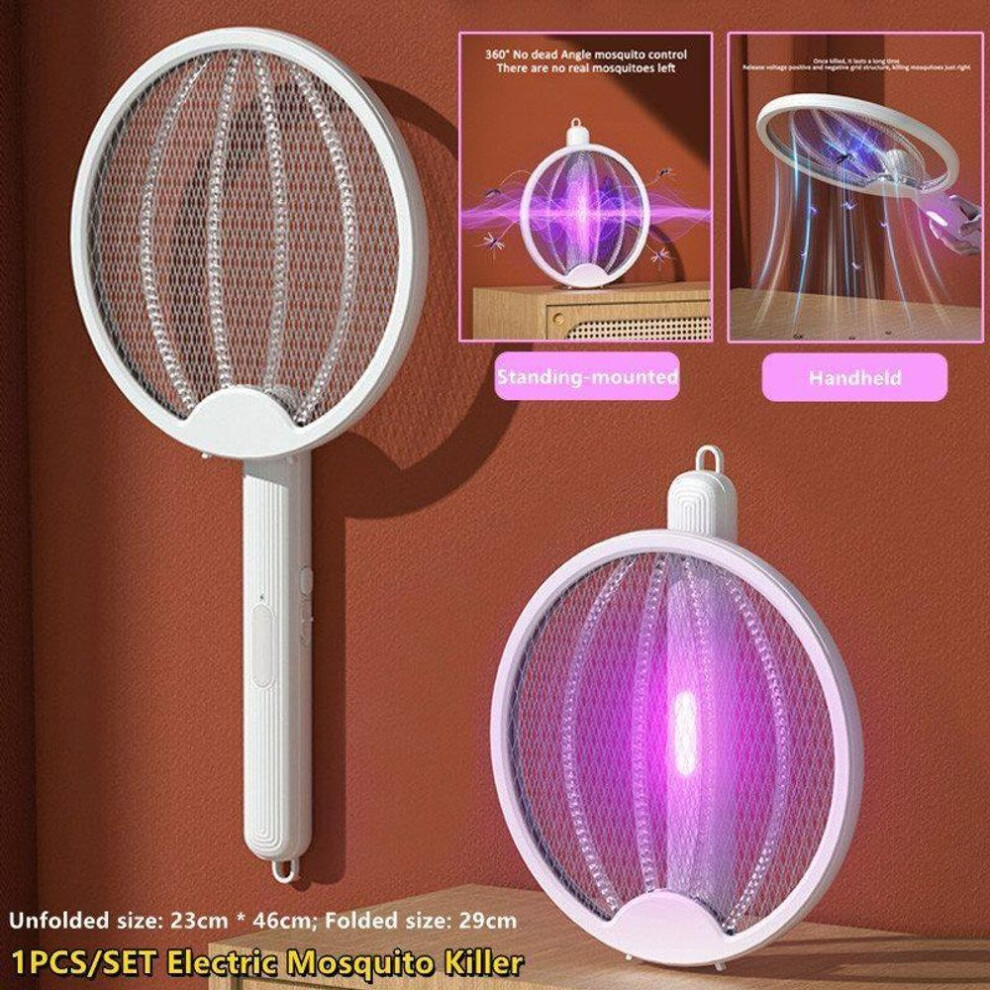 (white) Two In One Lithium Battery Household Foldable Mosquito Swatter Outdoor Electric Mosquito Killer Light Wave Usb Rechargeable Fly Insect Trap
