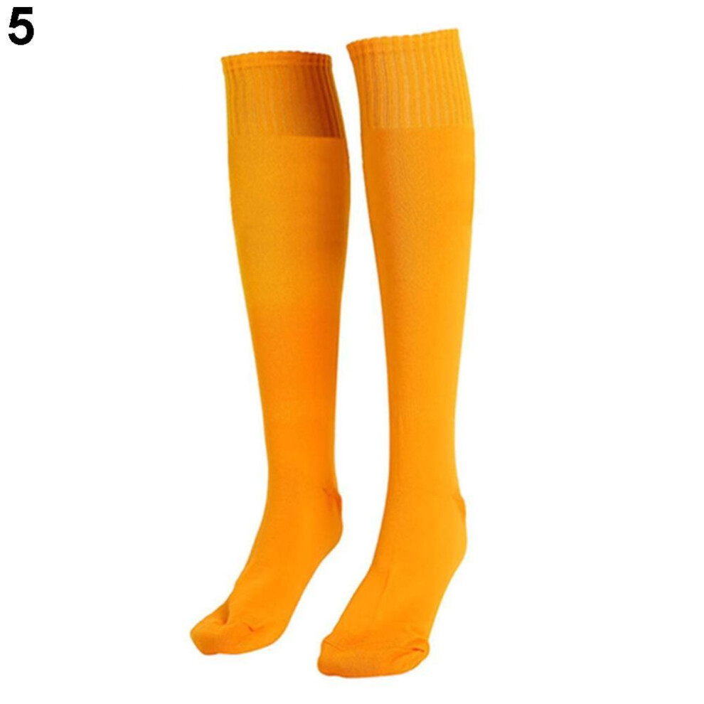(yellow) Unisex Football Plain Long Sock Sport Knee High Large Hockey Soccer Rugby Stocks Running Socks