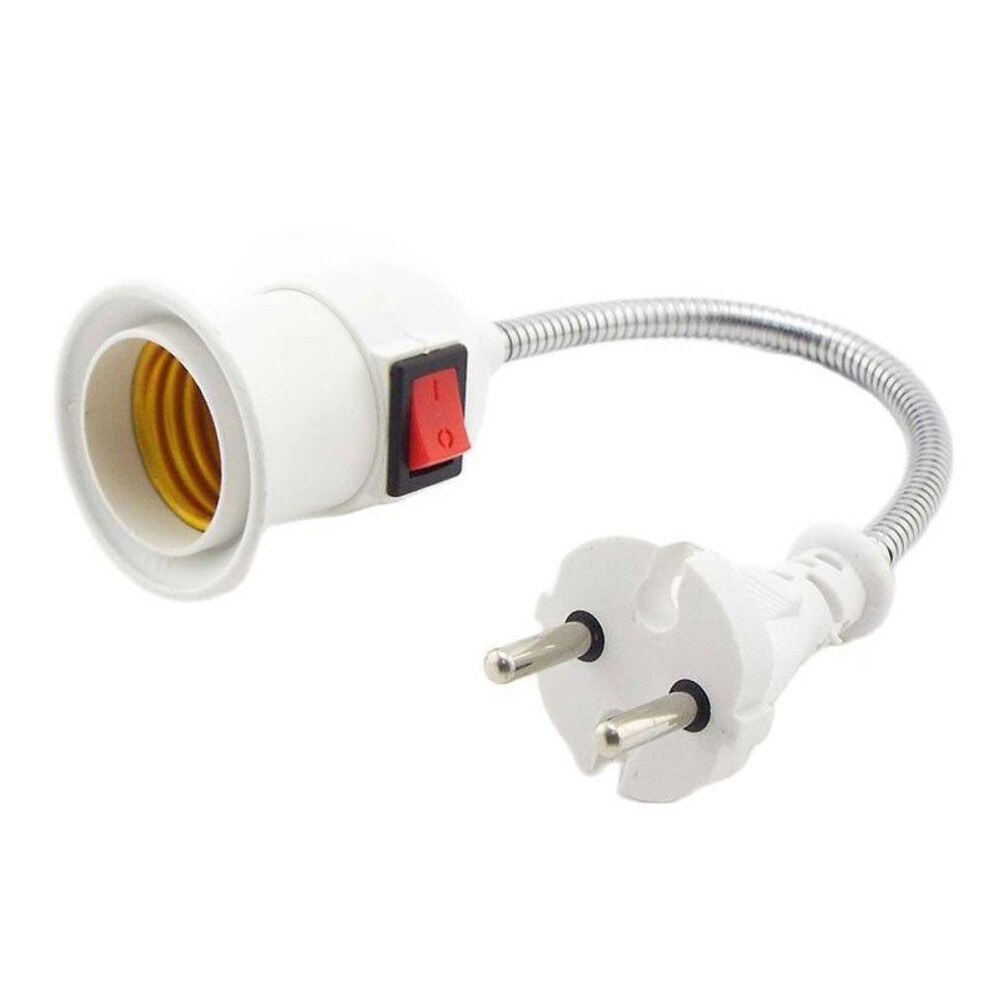 (as the picture, EU) 220V LED Lamp Base Holder Light Socket Bulb Power E27 Socket With Switch EU US Plug Energy Saving Lampada Table