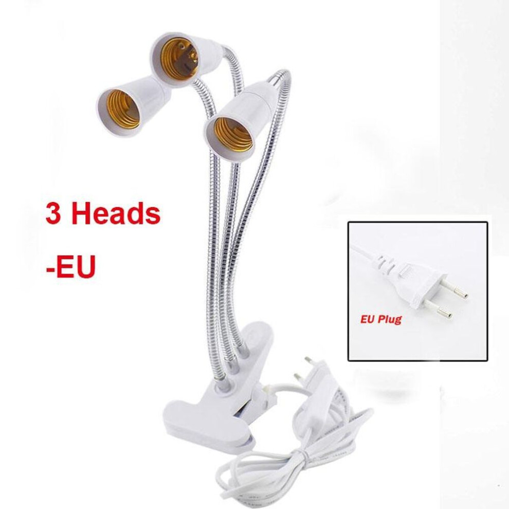 (as the picture, 3 Heads EU Plug) 360 Degrees Flexible Desk Lamp Holder E27 Base Light Socket Gooseneck Clip-on Cable With On Off Switch For Home Plant