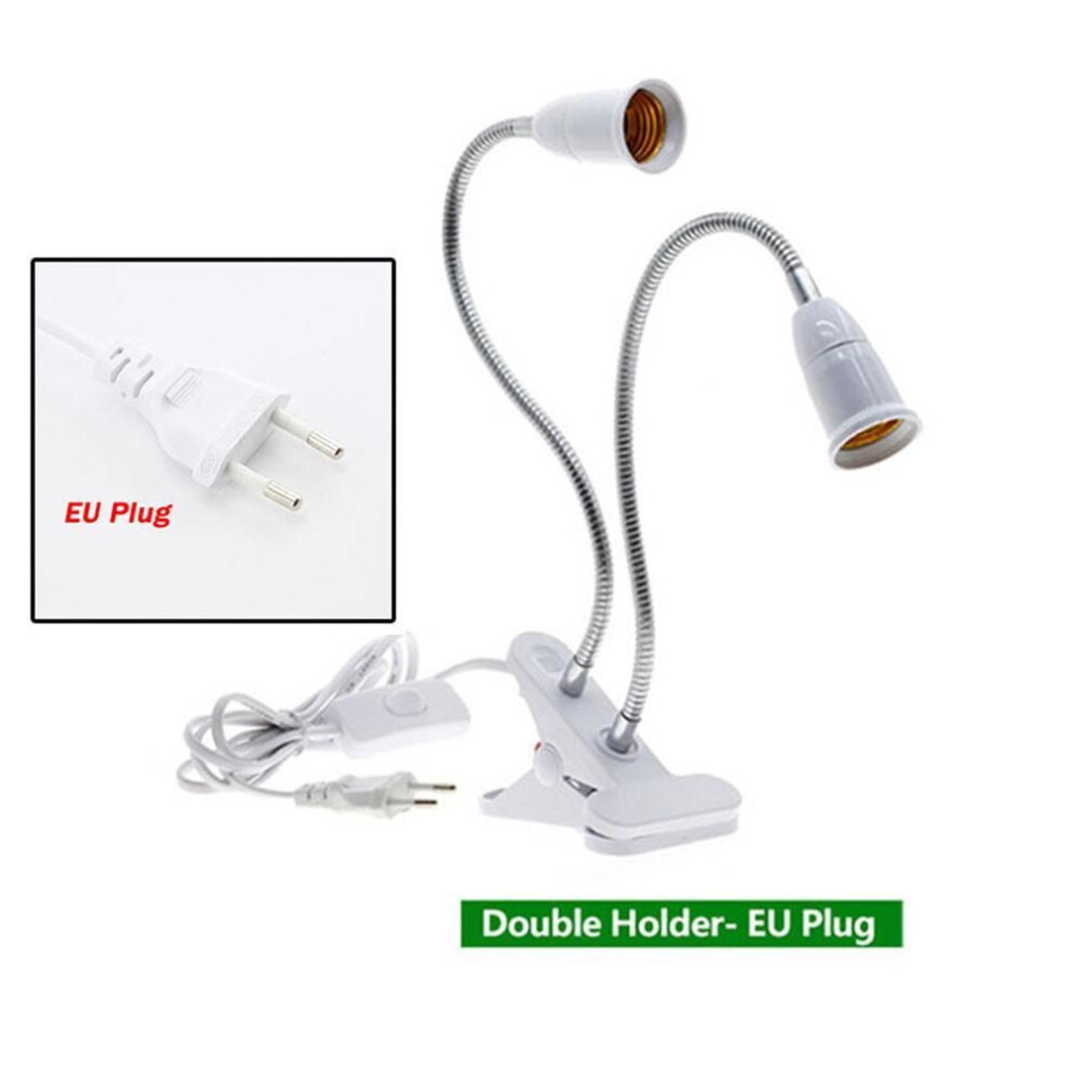 (as the picture, Dual heads EU Plug) 360 Degrees Flexible Desk Lamp Holder E27 Base Light Socket Gooseneck Clip-On Cable With On Off Switch for Home Plant