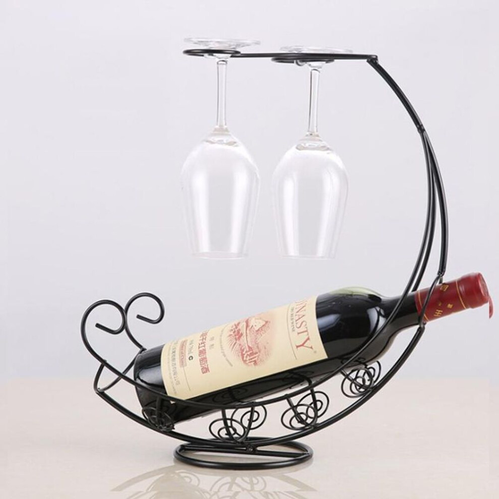 (black) Creative Metal Wine Rack Hanging Wine Glass Holder Bar Stand Bracket Display