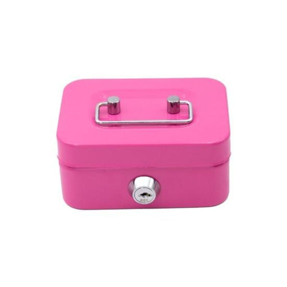 (pink) Piggy Bank With Lock And Key Portable Lockable Mini Cash Box Money Bank Security Lock Safe Case Coin Box Changes Storage Container