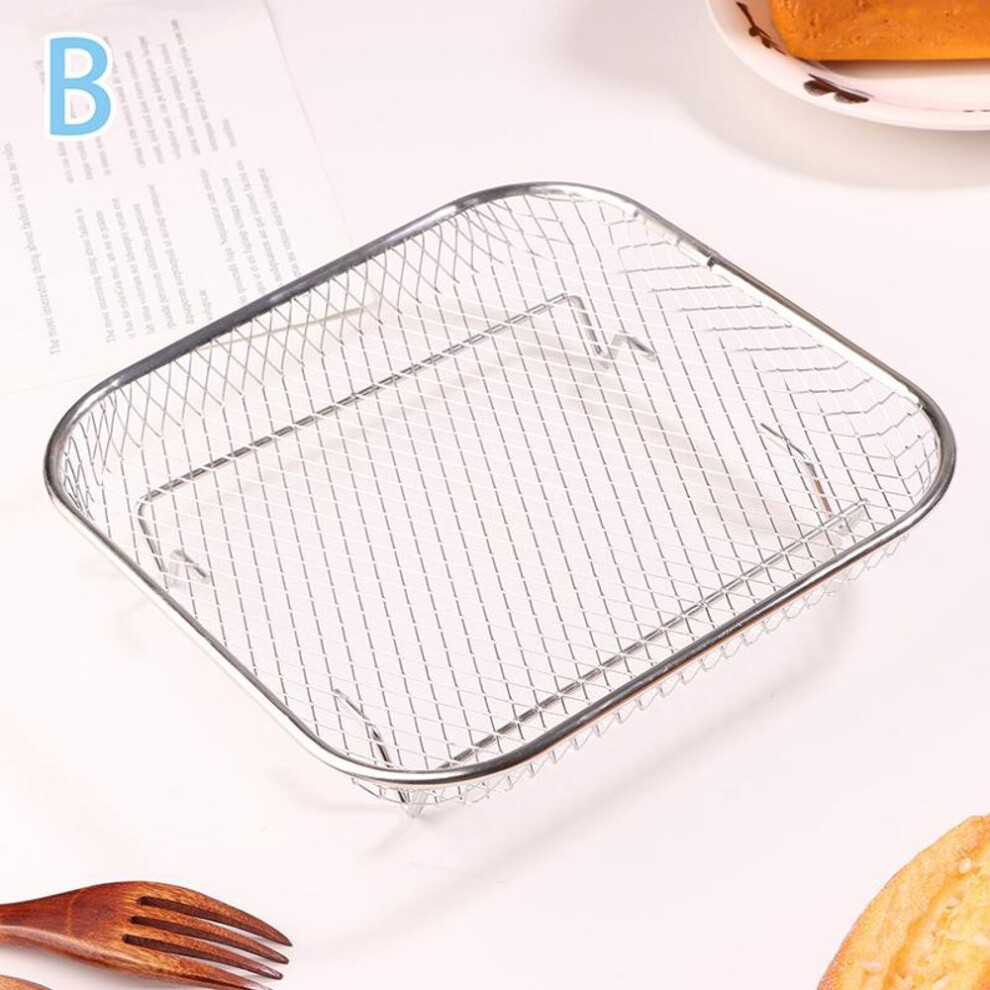 (Square) 1pc Air Fryer Rack Stackable Grilling Rack Stainless Steel Grill Basket Non-stick Airfryer Tray Wire Rack Basket Kitchen Gadgets