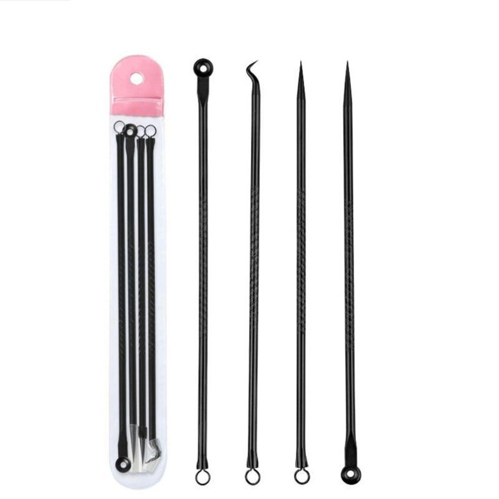(black) 4PCS Color Stainless Steel Acne Needle Double-head Acne Needle Squeeze Blackhead Beauty Needle