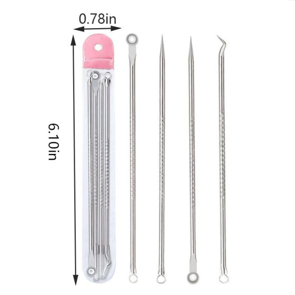 (silver) 4pcs Color Stainless Steel Acne Needle Double-head Acne Needle Squeeze Blackhead Beauty Needle