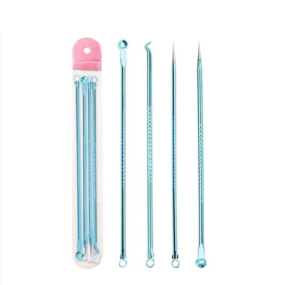 (blue) 4PCS Color Stainless Steel Acne Needle Double-head Acne Needle Squeeze Blackhead Beauty Needle