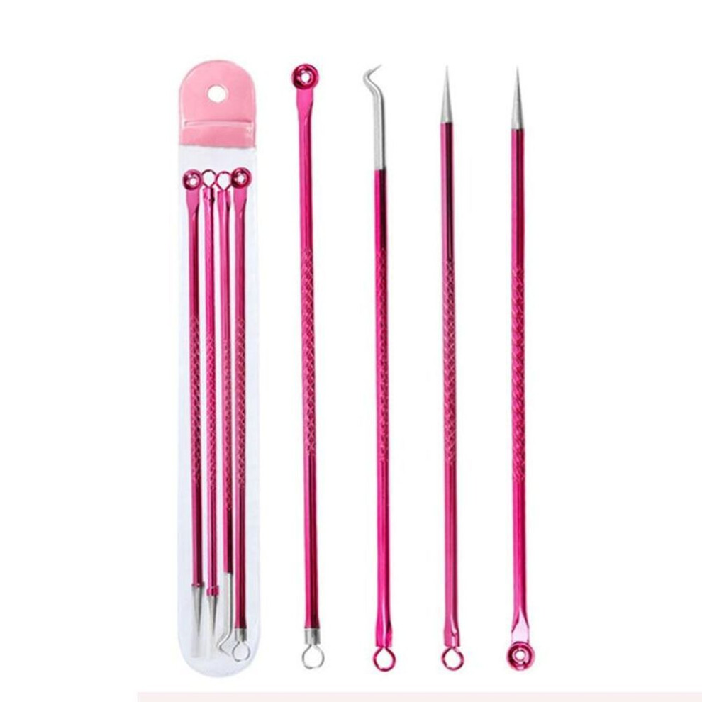 (red) 4pcs Color Stainless Steel Acne Needle Double-head Acne Needle Squeeze Blackhead Beauty Needle