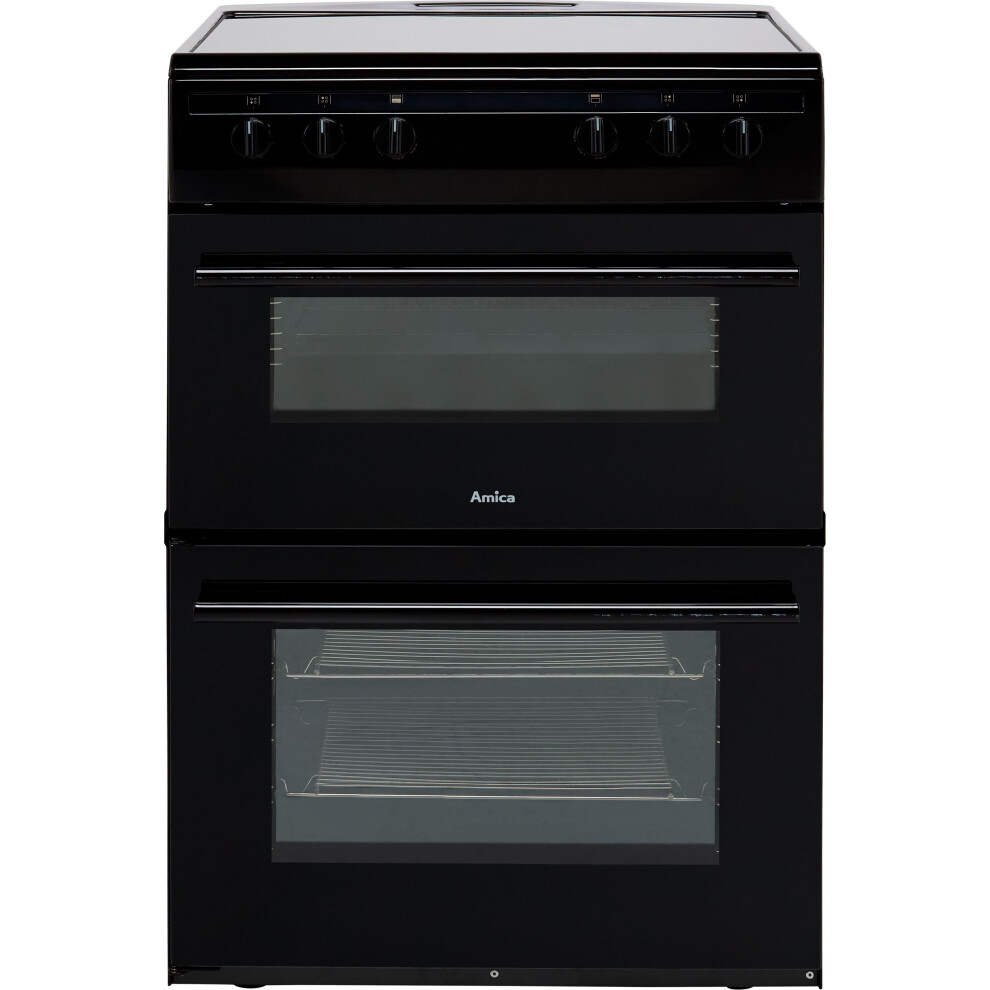 Amica AFC6520BL 60cm Electric Cooker with Ceramic Hob – Black, 67L Main Fan Oven, Conventional Oven with Grill, Easy-Clean Enamel, A/A Energy Rated