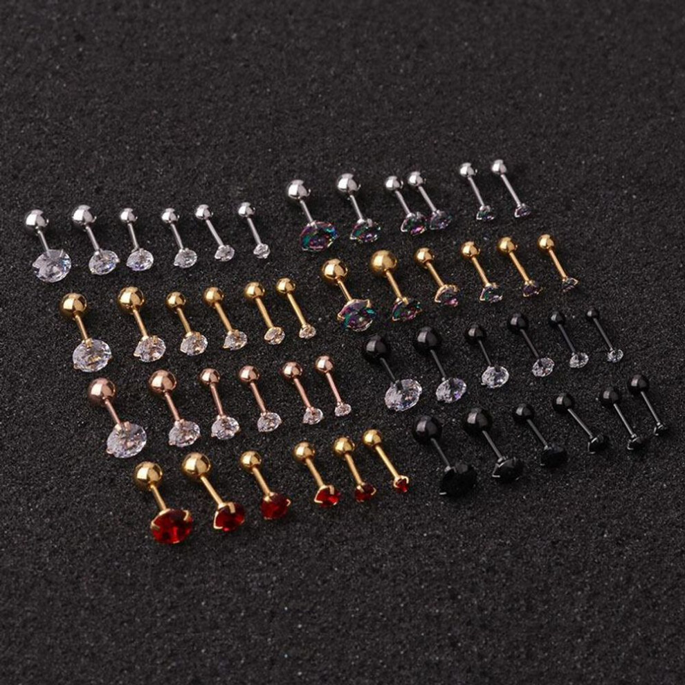 (gold,multicolor, 5mm) Simple Round Stainless Steel Earrings Cubic Zirconia Ear Studs Cartilage Piercing Jewelry