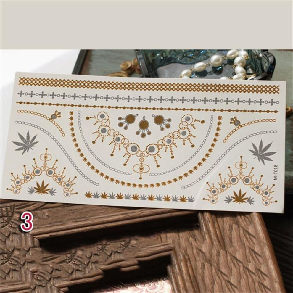(3) Metallic Bronzing Retro Temporary Gold Tattoo Body Art Bokini Tattoo Mobile Phone Stickers Decorations Women Accessories