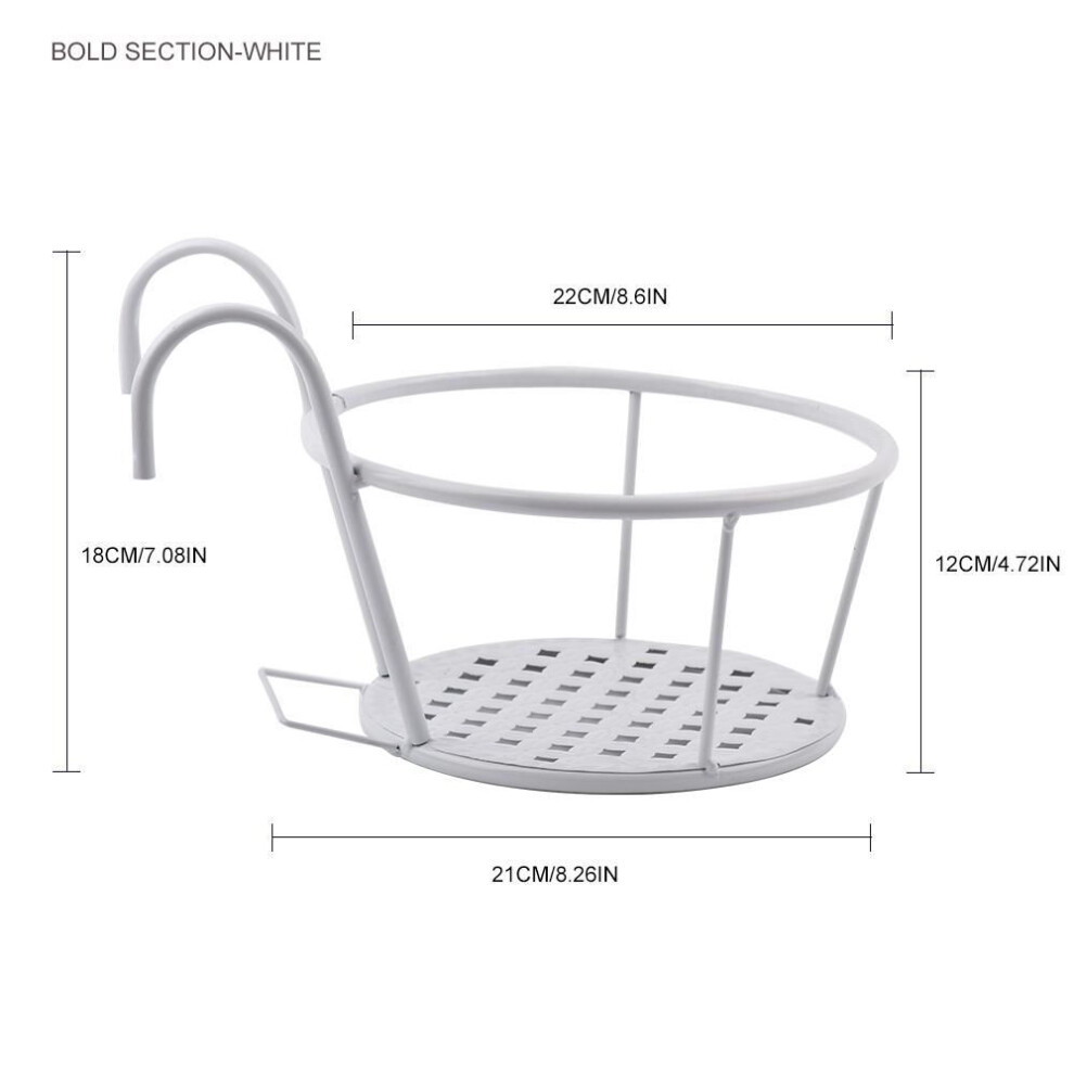 (white) Iron Art Hanging Baskets Flower Pot Balcony Hanging Plant Round Racks Railing Fence Outdoor Window Bonsai Stand Decoration