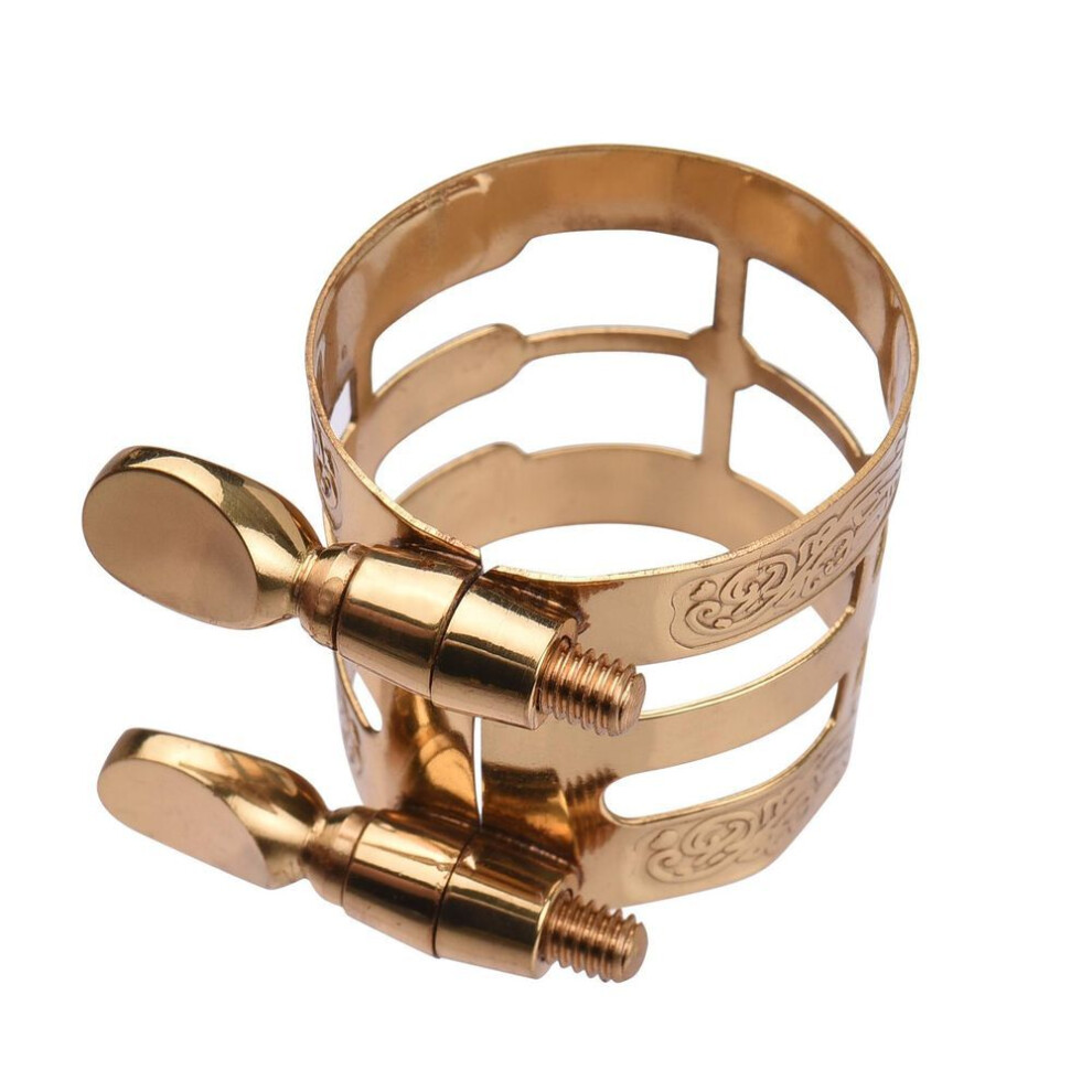 (gold, without saxophone cap) Double Screw Adjustment Saxophone Ligature Compact Durable Sax Ligature With Mouthpiece Cap For